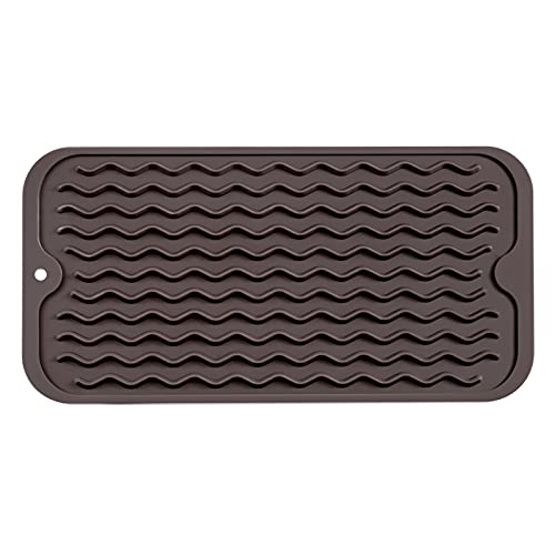 MicoYang Silicone Dish Drying Mat for Multiple Usage,Easy clean,Eco-friendly,Heat-resistant Silicone Mat for Kitchen Counter or Sink,Refrigerator or Drawer Liner Coffee S 12 inches x 6 inches - color: Coffee, size: 12"L x 6"W
