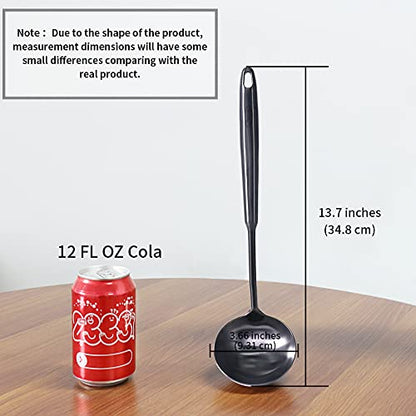 Newness Soup Ladle, [Rustproof, Heat Resistance, Integral Forming] Durable 304 Stainless Steel Soup Spoon with Vacuum Ergonomic Round Handle, Cooking Spoon for Kitchen, 13.7 Inches, Black - color: Black