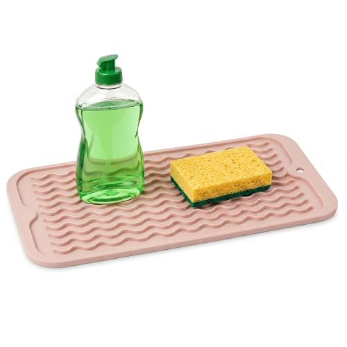 ZLR Silicone Sink Caddy Tray (6" x 12" / 153 x 305mm) - Narrow Sponge Holder for Kitchen Counter - Waterproof Dish Drying Mat, Non-Slip Soap Dispenser Mat & Bathroom Vanity Organizer (Peach Pink) - color: Peach Pink, size: 12" x 6"