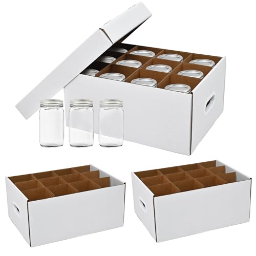 3 Pcs White Canning Jar Storage Boxes, Fits 32 oz Regular or Wide Mouth Jars, 12 Cells, Mason Jar Organizer - color: 3pcs White