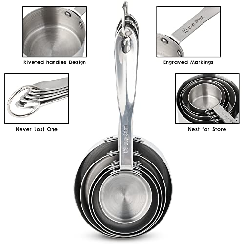 Stainless Steel Measuring Cups and Spoons Set of 12, 5 Dry Measuring Cups and 6 Measuring Spoons With Leveler for Kitchen