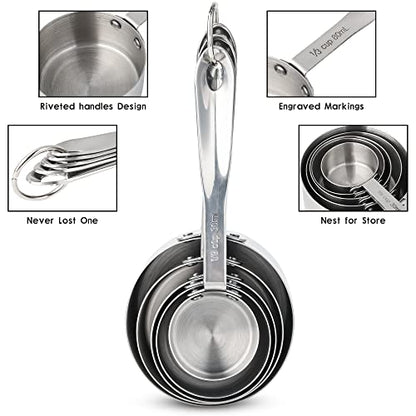Stainless Steel Measuring Cups and Spoons Set of 12, 5 Dry Measuring Cups and 6 Measuring Spoons With Leveler for Kitchen