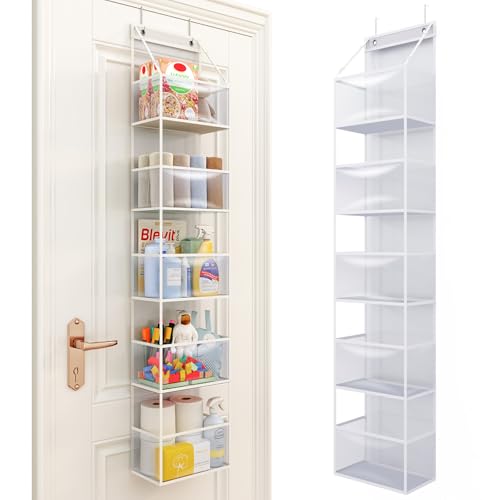 Fixwal 5-Shelf Over The Door Hanging Pantry Organizer, Room Organizer with Clear Plastic Pockets, 25lb Ultra Sturdy & Large Capacity for Closet, Bedroom, Nursery, Bathroom and Sundries - color: White
