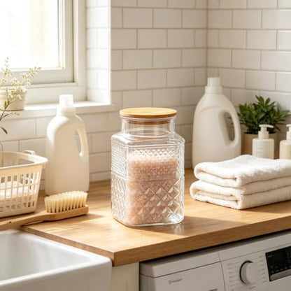 Large Glass Storage Jar, 60 FL OZ Glass Food Storage Containers with Bamboo Lid, Kitchen Containers Cereal Canisters Decorative Jar for Candy Snack Cookies Coffee Tea Nuts Airtight Jars
