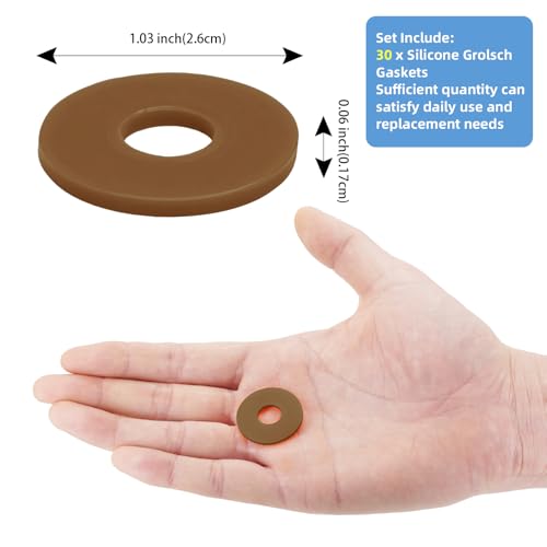 30Pcs Dopamine color Silicone Gaskets Washers Seals for Cap Swing Flip Top Bottle for Home Brew Beer Soda Bottle Sealing(flat,no cover) (Walnut Brown) - color: Walnut Brown