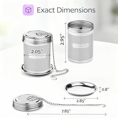 Stainless Steel Tea Infuser for Loose Leaf Tea, Medium (2.05” Diameter x 2.95” Height) – Extra Fine Mesh Strainer with Chain Hook & Lid, Reusable Tea Steeper for Mugs, Cups & Teapots - size: Medium