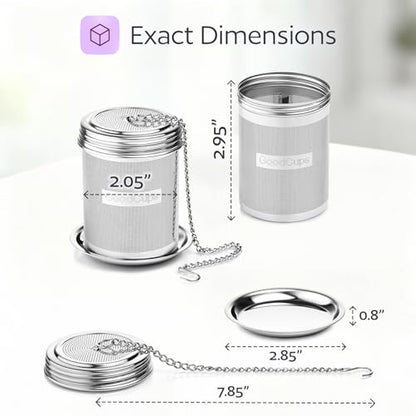 Stainless Steel Tea Infuser for Loose Leaf Tea, Medium (2.05” Diameter x 2.95” Height) – Extra Fine Mesh Strainer with Chain Hook & Lid, Reusable Tea Steeper for Mugs, Cups & Teapots - size: Medium