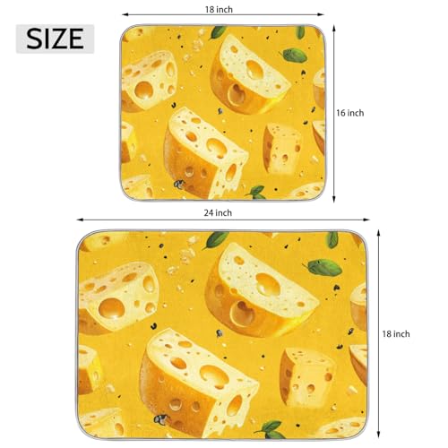 Cheese Dish Drying Mat for Kitchen Counter Yellow Cheese Absorbent Drainer Mats Microfiber Dish Dry Pad Washable Coffee Bar Decor 16x18 Inch - size: 16" x 18"