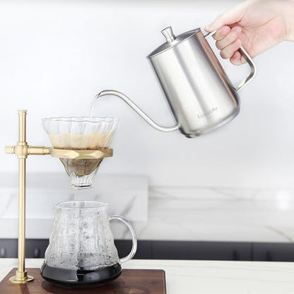 Easyworkz Gooseneck Pour Over Coffee Kettle 30 fl oz with Thermometer Stainless Steel Hand Drip Coffee Pot With Long Narrow Spout,Suitable for Induction Cookers - color: Silver