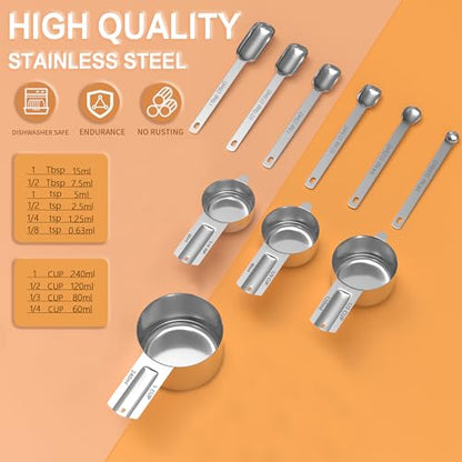 Stainless Steel Measuring Cups & Spoons Set for Cooking and Baking, Nesting Measuring Cups Measuring Spoons for Measuring Dry or Liquid Ingredients, Kitchen Gadgets, 10Pack - style: Non Magnetic-Square-10PCS
