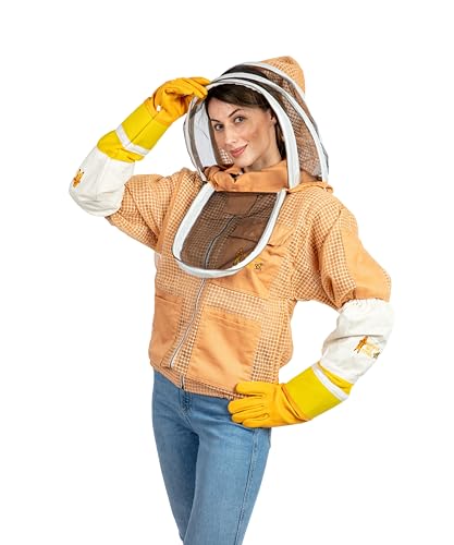 -- 3 Layer Beekeeping Ventilated Jacket Fully Protection Beekeepers Ultra Ventilated Bees Jacket with Fencing Veil (5XL, Sand/Peach) - color: Sand/Peach, size: 5X-Large