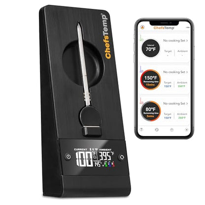ChefsTemp ProTemp Plus Next-Gen Wireless Meat Thermometer Digital Unlimited Range Bluetooth & WiFi Enabled Smart Cooking Grilling Smoker BBQ Oven Kitchen Rotisserie (Stand + 1 Probe)