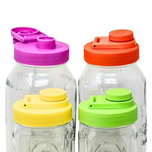 Mason Jar Lids Wide Mouth Plastic 4 Pack - With Flip Cap Screw Top Pouring Spout and Drink Hole - Fits Kerr and Ball Canning Jars - Wet/Dry Food and Liquid Storage - MADE IN USA (Spring Mixed Colors) - color: Multi Spring