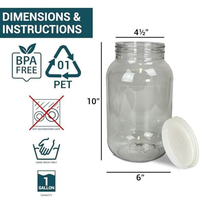1 Gallon Large Plastic Jars with Lids (2 Pack) - Food Safe & Air Tight - Large Clear Plastic Containers with Lids - Wide Mouth Food Storage Jars - Kitchen & Pantry Organization by Billy Buckskin - size: 2 Pack