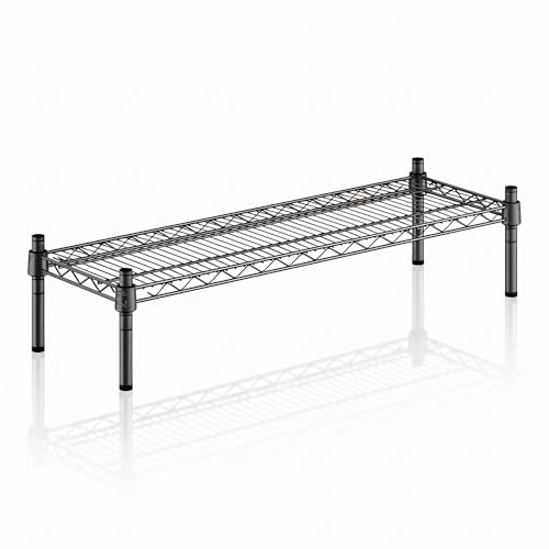 12" x 36" x 8" Black Epoxy Wire Storage Shelf, Dunnage Rack, Commercial 1 Tier Small Shelf - color: Black, size: 12"D x 36"W x 8"H