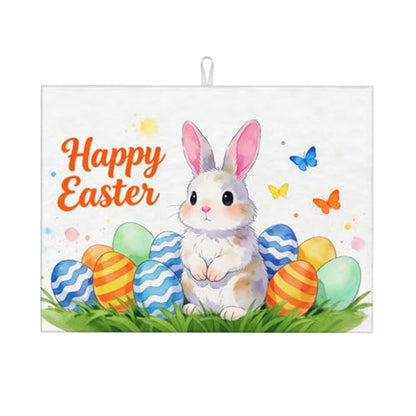 Easter Bunny Dish Drying Mat, for Kitchen Counter Microfiber Absorbent Easter Eggs Dish Draining Reusable Washable Extra Large 18"x24" - color: easter