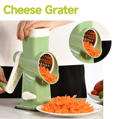 Rotary Cheese Grater Hand Crank Transparent - Shredder Slicer Grinder 3 Stainless Steel Blades, Stable Suction, Labor-Saving Handle, Safe Kitchen Tool for Cheese, Vegetable, Nuts, Chocolate - color: Green