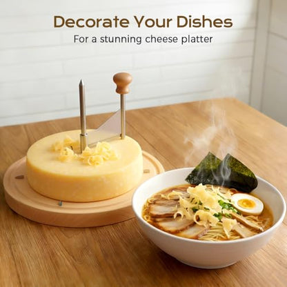 Cheese Curler Wheel, 2026 New Stainless Steel Cheese Slicer, Sharp Blade Cheese & Chocolate Shaver with Wooden Base, Create Cheese Rose Flowers (With Cover) - color: With Cover