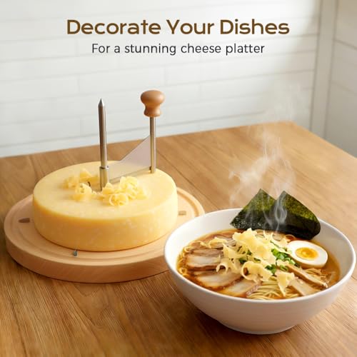 Cheese Curler Wheel, 2026 New Stainless Steel Cheese Slicer, Sharp Blade Cheese & Chocolate Shaver with Wooden Base, Create Cheese Rose Flowers (Without Cover) - color: Without Cover