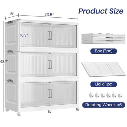 Extra Large Stackable Storage Bins with Lid, 150Gal/600QT Foldable Collapsible Storage Box with Doors, Wheels and Drawers, Plastic Closet Organizer Container for Kitchen, Bedroom, Dorm, 3Pack - size: 50Gal-3Pack