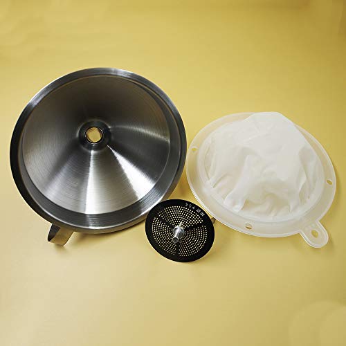 304 Stainless Steel Kitchen Funnel set of 3 with Filter Strainer and Mesh Wide Mouth Wine Funnel Filter Transferring Liquid,Dry Powder Ingredients (funnel 5''+filter 450mesh) - color: funnel 5''+filter 450mesh