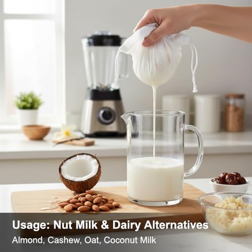 Kimmama Nut Milk Bag, Food Straining Bag, Nylon, 7.9 x 11.8", 4 Pack | Cheese Cloth Bag, Straining Fruit Juice, Tofu, Almond