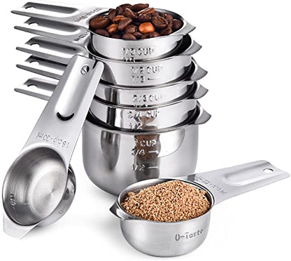 Measuring Cups: U-Taste 18/8 Stainless Steel Measuring Cups Set of 7-Piece: 1/8 Cup, 1/4 Cup, 1/3 Cup, 1/2 Cup, 2/3 Cup, 3/4 Cup, 1 Cup Dry and Liquid Ingredients - size: (02) Cup Set of 7