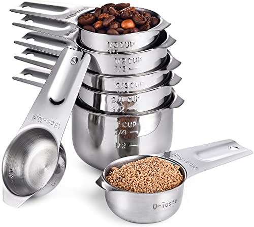 Measuring Cups: U-Taste 18/8 Stainless Steel Measuring Cups Set of 7-Piece: 1/8 Cup, 1/4 Cup, 1/3 Cup, 1/2 Cup, 2/3 Cup, 3/4 Cup, 1 Cup Dry and Liquid Ingredients - size: (02) Cup Set of 7