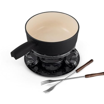 Swissmar Lugano Cast Iron Cheese Fondue Set, 9-Piece, 2 QT / 2 L - Ideal for Melting Cheese, Chocolates, Caramel, & More - Perfect for Kitchen Collection & Gift Giving - Matte Black - color: Black