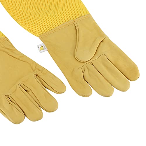Beekeeping Gloves with Long Sleeves, Breathable Sheepskin Leather, Protective Beekeeper Equipment for Men and Women