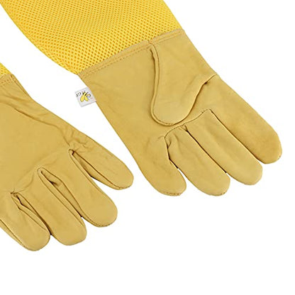 Beekeeping Gloves with Long Sleeves, Breathable Sheepskin Leather, Protective Beekeeper Equipment for Men and Women