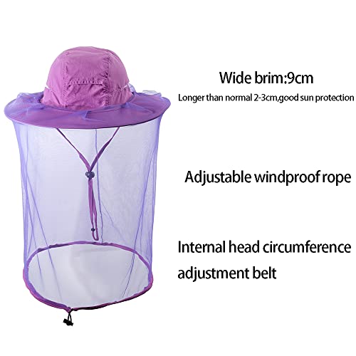Beekeeper Hat,Bee Keeper Veil Netting,Mosquito Bug Gnat Mask,Head Catcher | Halloween Costume,Sun Shield Nylon,Foldable Packable,Brim Protection Dog Grooming,Bonnet Keepers Crown Net Comfortable - color: Violet Color