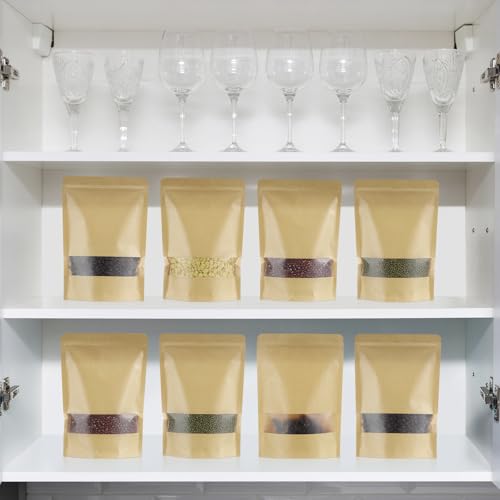 Geosar 600 Pcs Stand up Kraft Pouches with Window 7 x 10 Inch Kraft Paper Sealable Pouches with Notch Heat Sealable Resealable Bags for Small Business, Zipper Food Storage for Packaging, Snacks - size: 7 x 10 Inch
