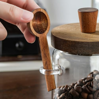 ANSQU 34oz Glass Jar with Wooden Lid & Spoon, Food Storage Containers Coffee Jar Coffee Grounds Container, Food Storage Canister, Kitchen Pantry Storage Container - size: 34oz-1pack (φ3.54")