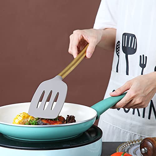 Berglander Non-stick Silicone Slotted Turner with Titanium Gold Plated Handle for Cooking, Dishwasher Safe, Easy to Clean - style: e. Slotted Turner
