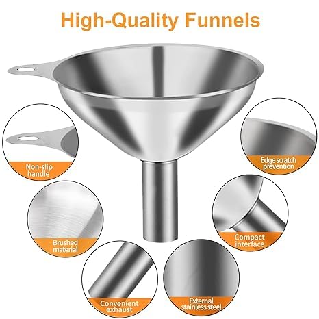 Metal Stainless Steel Funnel, Large Medium Small Funnel Set of 3, Food Grade Mini Funnels for Kitchen Use Filling Bottles Flask Cooking