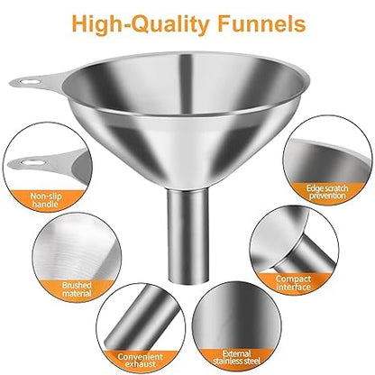 Metal Stainless Steel Funnel, Large Medium Small Funnel Set of 3, Food Grade Mini Funnels for Kitchen Use Filling Bottles Flask Cooking