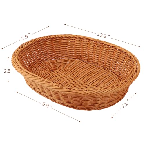 EUSOAR Wicker Basket, 12.2"x 7.9"x 2.8" 3pcs Tabletop Food Serving Baskets Trays, Bread Proofing Basket, Food Fruit Vegetables Sundries Storage Basket for Restaurant Bakery Family Party