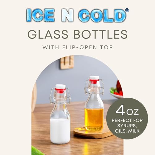 ICE N COLD Glass Swing Top Bottles | Flip Top Glass Bottles for Limoncello, Syrups, Oils, Vinegar, Extracts & Beverages | Airtight Reusable Glass Bottles (12-Pack, SMALL (110ml | 4oz)) - color: 12-Pack, size: 4 Ounces
