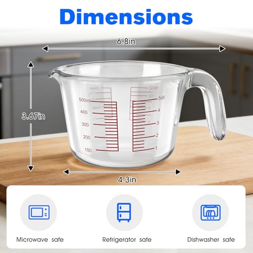 2-Cup Liquid Glass Measuring Cups 16 OZ for Kitchen Baking Coffee | Borosilicate Measuring Cups with Handle/V-Spout, Heatproof, Easy-Read Marks, Microwave Safe, Heavy Duty for Baking & Cooking