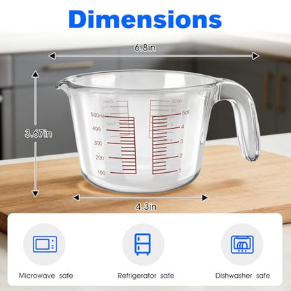 2-Cup Liquid Glass Measuring Cups 16 OZ for Kitchen Baking Coffee | Borosilicate Measuring Cups with Handle/V-Spout, Heatproof, Easy-Read Marks, Microwave Safe, Heavy Duty for Baking & Cooking