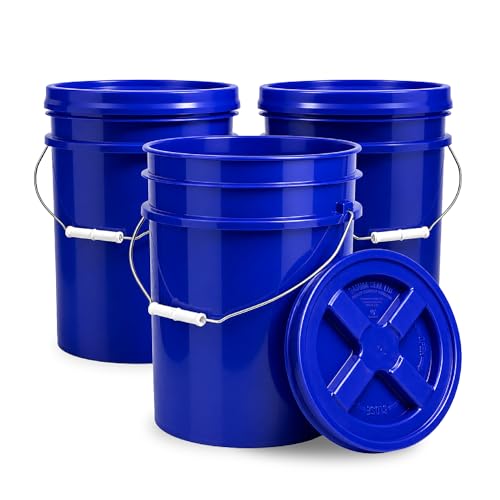 ePackageSupply 5 Gallon Bucket - Food Grade w/Lid BPA-Free, Blue/Blue, 3 | Airtight Gamma Seal Screw-On Lid, Heavy-Duty 90 Mil HDPE Plastic, Food Safe and Durable Container, Bulk Storage, Made in USA - color: Blue/Blue, size: 3 Packs