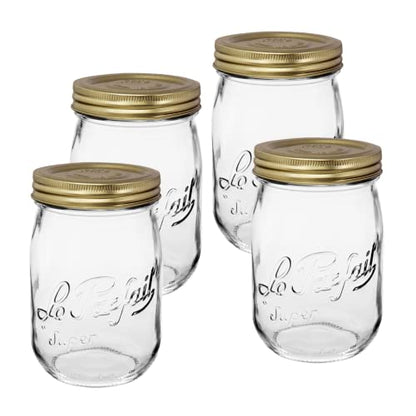 Le Parfait Screw Top Jars - Wide Mouth French Glass Preserving Jars - Zero Waste Packaging (4, 1000ml - 32oz - 1L Gold Lid) - color: 1L-Gold (Set/4)