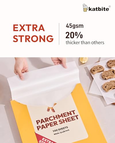 Katbite 16x24 inch Heavy Duty Parchment Paper Sheets, 100Pcs Precut Non-Stick Full Parchment Sheets for Baking, Cooking, Grilling, Frying Steaming, Full Sheet Baking Pan Liners [Extra Strong Series] - size: 16"x24"-100