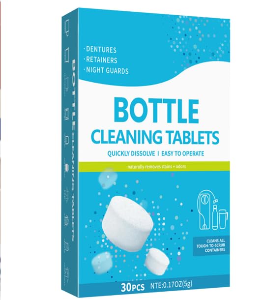 30 Pack Bottle Bright Cleaning Tablets,Water Bottle Cleaner,Removing Limescale and Tea Stains,For Water Bottle,Coffee Pot,Glass,Tumbler,Stainless,Also Can Clean Dentures,It's Multipurpose Cleaner