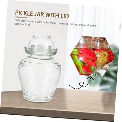 Glass Pickle Jar Set 5lb Thickened Airtight Fermentation Crock with Lid, Brush, and Tongs for Household Pickled Vegetables Storage and Sichuan Sauerkraut