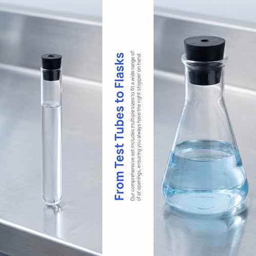 8Pcs Solid Rubber Stopper Bungs - 14MM to 19MM Rubber Tapered Plug Flexible Durable Test Tubes Bungs with Hole, Easy to Insert & Remove for Lab Apparatus Home Flask - color: 14mm to 19mm