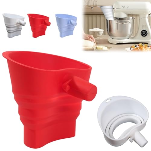 2 Pcs Flour Funnel for KitchenAid Mixer | Food-Grade Silicone Funnel Compatible with 4.5 & 5 Quart Tilt-Head Stand Mixer | Large Collapsible Design | Easy to Use & Dishwasher Safe (Red) - color: Red (2-Pack)