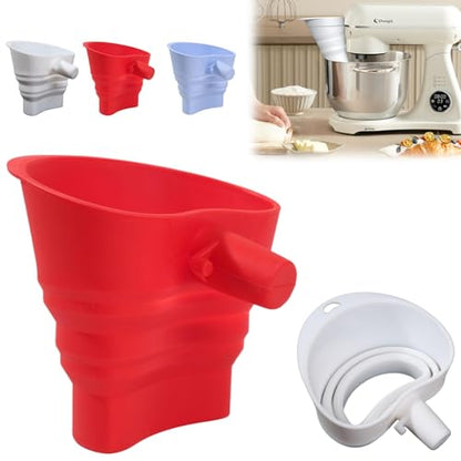 2 Pcs Flour Funnel for KitchenAid Mixer | Food-Grade Silicone Funnel Compatible with 4.5 & 5 Quart Tilt-Head Stand Mixer | Large Collapsible Design | Easy to Use & Dishwasher Safe (Red) - color: Red (2-Pack)