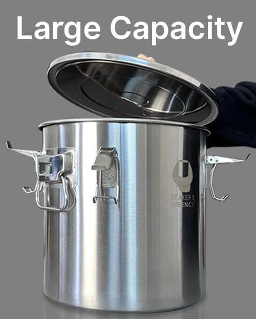Food Safe 304 Stainless Steel 5 Gallon (20L) Container Bucket with Clamps and Air-Tight Lid with Silicone Gasket - size: 20L